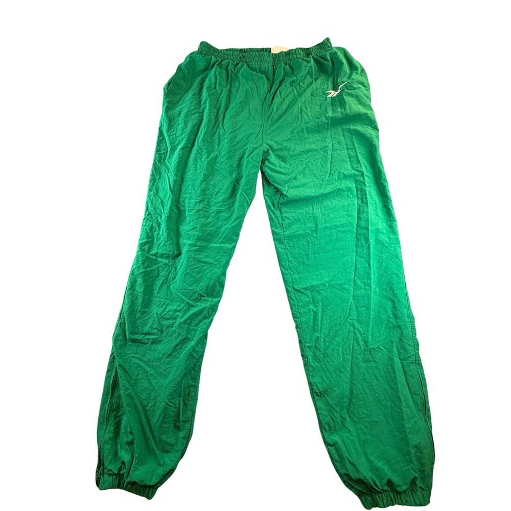 Vintage Reebok Green Nylon Windbreaker Track Pants Mens Large Embroidered Logo
